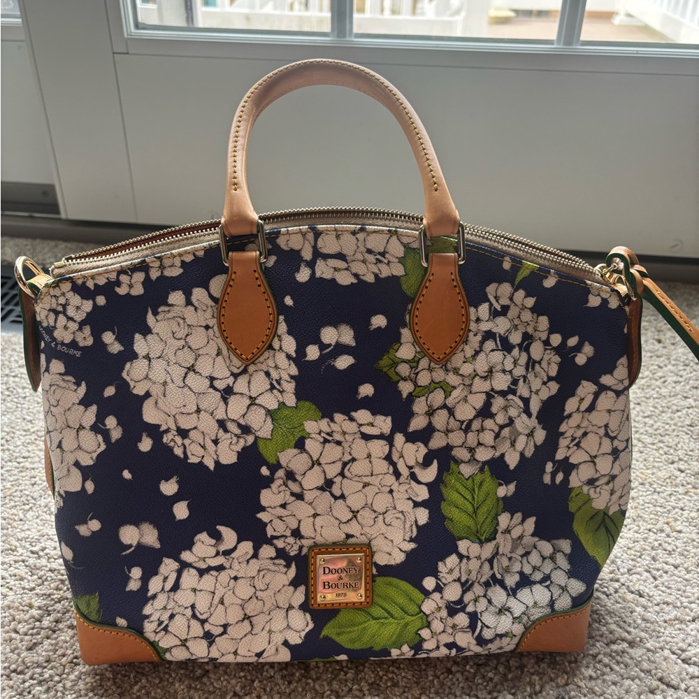 Dooney & Bourke Navy and Tan Floral Satchel